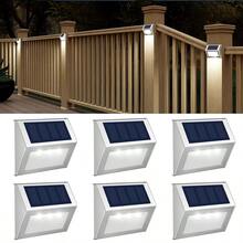 6 piezas/2 piezas Luces solares para valla - Luces solares impermeables para exteriores, luces solares para cubierta, luces de escalera impermeables, luces de pared de acero inoxidable para escalones, senderos, patio, jardín, blanco cálido, blanco frío, regalo de Navidad, regalo de Año Nuevo, regalo para la abuela, mamá, papá - Multicolor - Ver 2