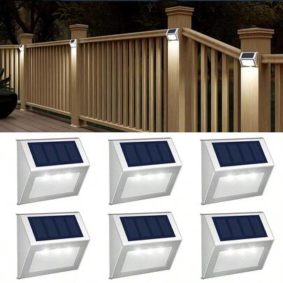 6pcs/2pcs Solar Fence Lights - Outdoor Waterproof Solar Lights, Solar Powered Deck Lights Waterproof Stair Lights Stainless Steel Safety Wall Lights For Steps Walkway Patio Garden Path, Warm White, Cool White, Christmas Gift, New Year Gift, Gift For Grandma, Mom, Dad
