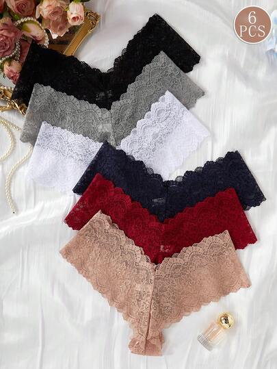 paquete de 6 bragas de encaje en tallas grandes de mujer, pantis sexy tipo bikini