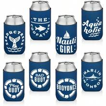 10 Pack Can Cooler Sleeves - Boat Party Favors - Nautical Party Decorations, Accessories - Funny Beer Cooler, Blue, 44 - Azul / Patchwork - Ver 2