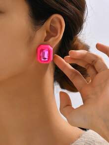 Rhinestone Decor Stud Earrings - Black and White - View 6