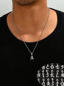 1 件个性化新款字体英文字母吊坠粗链项链，适合男孩嘻哈风格，可定制 26 个字母，生日、节日、日常佩戴 - 彩色 - 查看 2