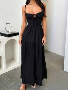 Onicee Women's Winter Dress, Black Spaghetti Strap Backless A-Line Elegant Party Dress, Suitable For Valentine's Day, Dates, Gatherings, Parties, Travel, Vacation, Beach And Other Occasions - Black - View 14