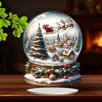 1pc 2D/Flat/Classic Christmas Snow Globe With Rural Scene, Christmas Tree And Reindeer - Versatile Holiday Decor For Home And Living Room - Christmas Gift