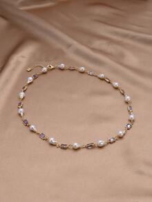 1pc 18K Gold Plated Natural Pearl & Cubic Zirconia Waterdrop Pendant Necklace, Gift For Mother's Day, Valentine's Day, Birthday, Wedding, Engagement, Bride