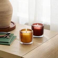 2pk Ribbed Glass Candle Giftset Vanilla Pumpkin And Warm Cider And Cinnamon