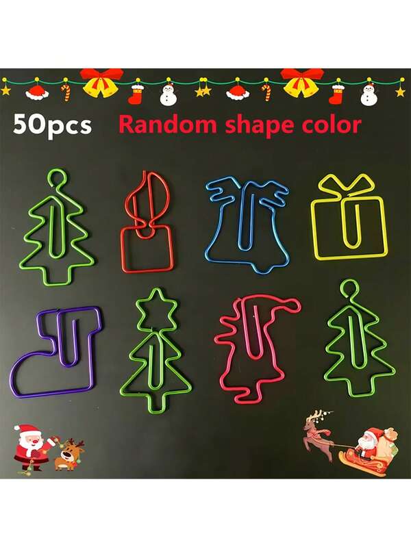50 pezzi/100 pezzi Fermagli di carta natalizi assortiti in colori casuali e forme, segnalibri con fermagli, adatti per cancelleria, forniture per ufficio, regali, decorazioni per matrimoni e Natale, regali di Natale