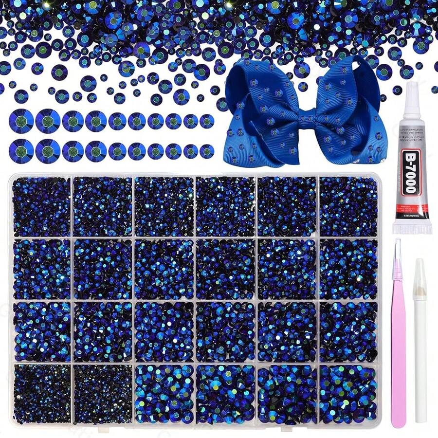 21000Pcs Black Blue AB Rhinestones For Bedazzling Kit, Mix Sizes Jelly Bedazzling Resin Gems, Gems Bedazzling For Crafting, Black Blue AB Flatback Resin Rhinestones For Craft DIY Face Makeup{"Color_name":"S27"} - S27 - 查看 1