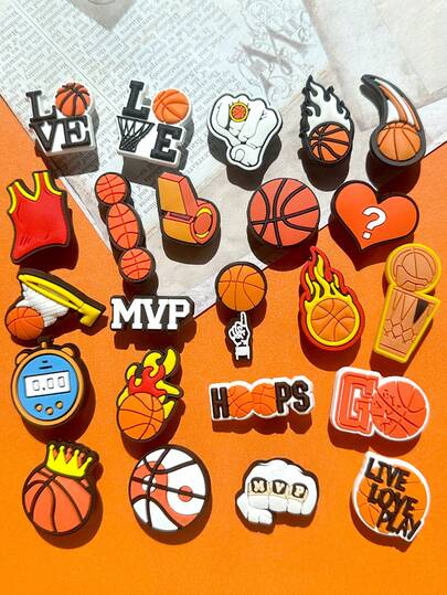 23 PCS Basketball Series, Featuring Basketballs, Jerseys, Trophies, Etc. Designs, Basketball Sports Shoes Accessories, Basketball Pattern Shoe Decorative Items, No Shoe Decorations. The Best Choice For Christmas And Thanksgiving. Suitable For DIY Decoration. It Can Be Used For Shoes, Bags, Bracelets, Or As Party Gifts Or Holiday Decorations.