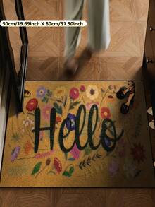 1pc [Best Seller] Christmas Thanksgiving Floral Hello Pattern Doormat, Farmhouse Style Indoor Outdoor Non-Slip Mat | Durable Polyester Material | Non-Slip, Easy To Clean, Dirt-Resistant, Machine Washable | Entryway And Home Decor - Perfect For Room Decor, Small Rug, Living Room Rug, Bedroom Rug, Kitchen Rug, Bathroom Rug, Area Rug