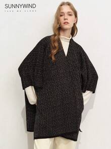 1pc Women's Solid Color Polyester Warm And Versatile Elegant Casual Shawl, For Daily Use - Black - View 6