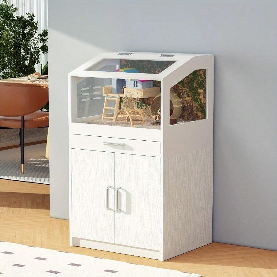 Hamster Cage With Storage Cabinet - Extra-Large Habitat, 360° Acrylic Viewing Panels, Bite-Resistant Design & Easy-Clean Pull-Out Drawer For Hamsters, Rabbits, Guinea Pigs, Hedgehogs, Large Hamster Cage, Small Pet Habitat, Multilevel Habitat, Reinforced Frame, Pet Habitat, Pet Enthusiasts - Bé nhỏ - Xem 1