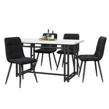 Set da pranzo nero 120 x 70 cm con 4 sedie, tavolo da cucina moderno, sedie in velluto nero, gambe in ferro nero