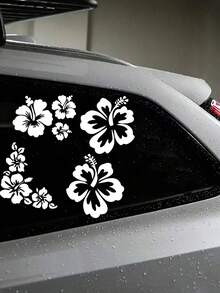 1 pieza Calcomanía con láser de flor de hibisco para parachoques/ventana/cubierta del tanque de coche, decoración resistente a los rayones, impermeable y resistente al sol - Unitalla - Ver 4
