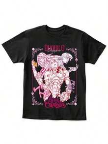 Cool Summer JoJos Devil And The Stand Anime Cartoon Print Men's Clothing Y2k Top Aesthetic Fashion Harajuku Vintage Cozy Personality - màu đen - Xem 1