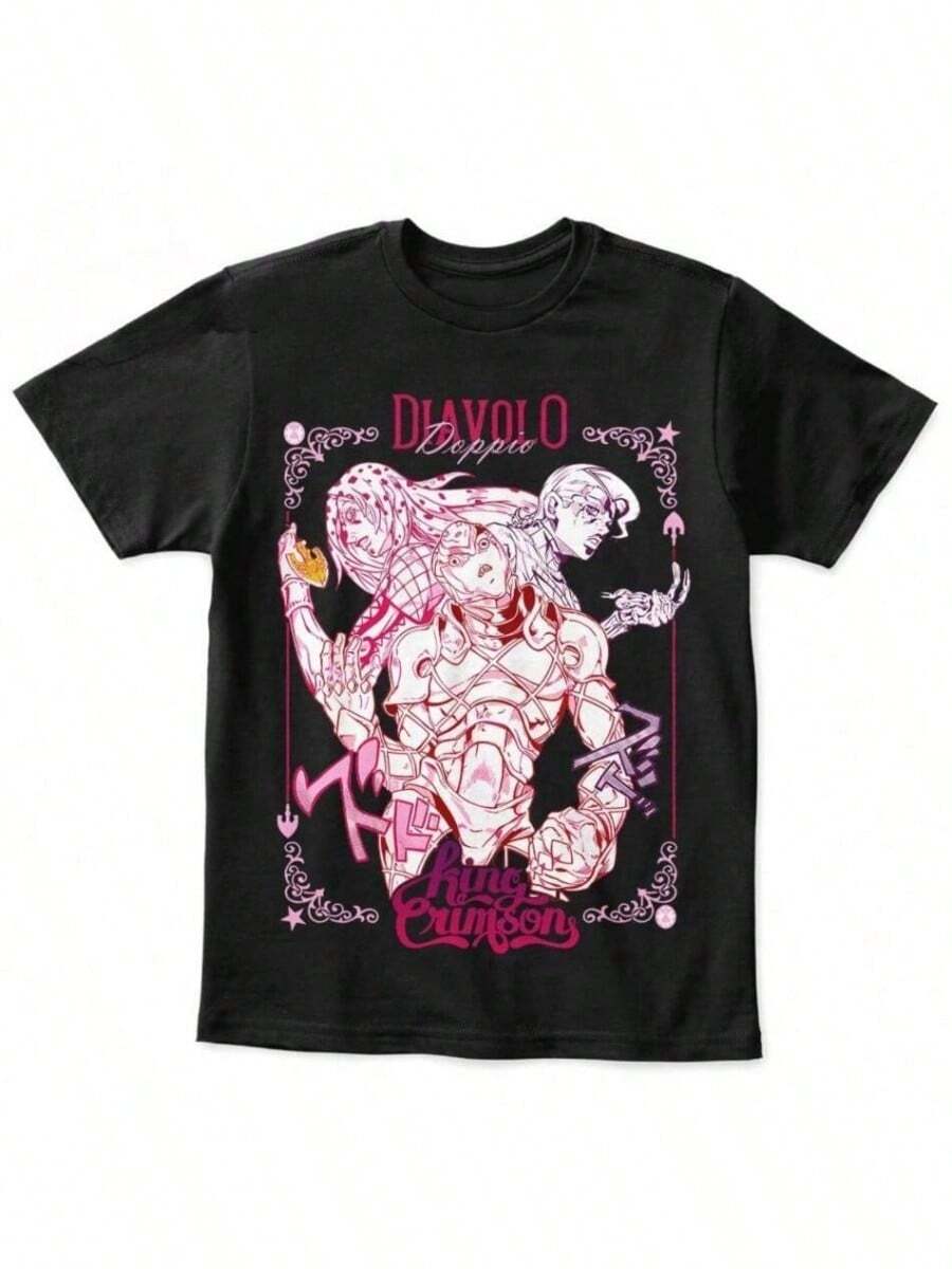 Cool Summer JoJos Devil And The Stand Anime Cartoon Print Men's Clothing Y2k Top Aesthetic Fashion Harajuku Vintage Cozy Personality - màu đen - Xem 1