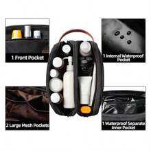 Men's Travel Toiletry Bag Portable Travel Organizer Travel Razor Bag Women's Toiletries Canvas Cosmetic Bag Cosmetic Accessory Organizer Individual Compartments With Handles Black