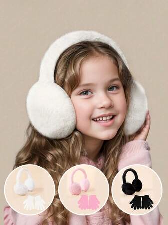 Conjunto de orejeras y guantes de invierno para niños, unisex para niños y niñas, guantes resistentes al viento y cálidos con cubiertas para las orejas, regalo ideal para esquiar, actividades al aire libre, accesorio esencial de invierno, conjunto de orejeras de felpa de invierno para adolescentes, orejeras de invierno, orejeras de invierno para niñas