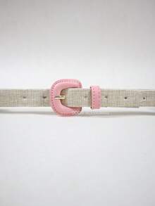 Women's Belt Straw Color Fabric Colorful Design Simple Covered Buckle For Everyday Wear - Coral Pink - View 2