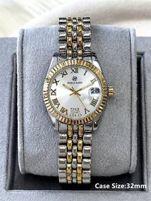1pc 18K Gold Jewelry Lady Watch Women Vintage Watch Luxury Crystal Dress Watch Stainless Steel IPG Golden Case Elegant Fashion Design Brand New Quartz Watch Fashionable White With Diamond Display High Quality Girls Popular Wristwatch 50M Waterproof Summer Accessories - 均碼 - 查看 4