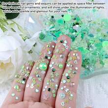 300pcs Nail Art Charms Kit,Over 100pcs Mixshape Resin Nail Gems And 100 Pcs Mixed Flatback Nail Rhinestones Pearls With Over 100pcs Nail Sequins For Nail Art Accessories(Green){"Color_name":"100pcs-Green"} - 100個-綠色 - 查看 4
