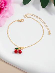 1pc Creative Minimalist Red Cherry Pendant Heart Shaped Women Chain Bracelet