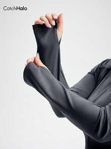 女士加大码运动拇指孔修身夹克，超弹力纯色灰色修身长袖拉链瑜伽外套 - 灰色 - 查看 12