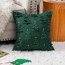 2pcs Quilted Plush Christmas Tree Pillow Covers, Christmas Style Suitable For Living Room, Bedroom, Sofa, All Seasons - Green - View 10