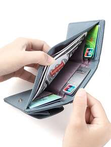 New Women Mini Wallet Short Snap Wallet Large Capacity Coin Purse Tri-Fold Wallet Women Cash Wallet Small Wallet Cute Wallet Card Holder Coin Pouch - Blue - View 2