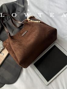low tea 1 chiếc túi tote da lộn màu trơn, túi đeo vai dung tích lớn có khóa kéo, thích hợp cho đi làm, du lịch, mua sắm, hẹn hò, văn phòng, trường học, công việc, kinh doanh, hoạt động ngoài trời, dã ngoại (Đã bán kèm mặt dây chuyền) - Cà phê - Xem 3