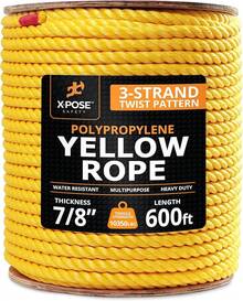 Yellow Twisted Polypropylene Rope, 1/4" Thickness X 100' Length Heavy Duty Poly Ropes For Outdoor And Marine Use, Yellow Rope For Visibility & Safety - Yellow - Pack Of 1 - View 11