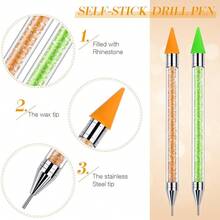 Tatuo 2 Pieces Rhinestone Picker Dotting Pen, Dual-Ended Rhinestone Gems Crystals Studs Picker Wax Pencil Pen Crystal Beads Handle Manicure Nail Art DIY Decoration Tool (Green, Yellow){"Color_name":"Green"} - 綠色 - 查看 3