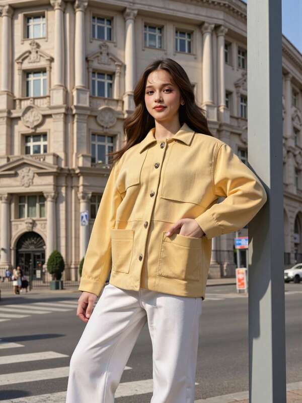 Jaqueta de camurça com botões e manga comprida feminina da moda, casaco elegante