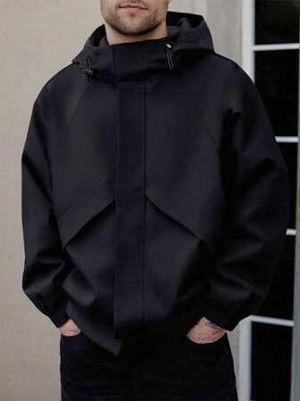 Men's Long Sleeve Lightweight Zip-Up Hooded Jacket, Breathable, Wind-Resistant, Casual, Outdoor, Spring/Autumn