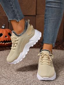 Women's Non-Slip Fitness Hiking Boots, Warm Thermal Lined Comfortable Casual Shoes, Outdoor Sports Road Running Sneakers - Khaki - View 7