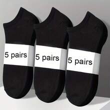 5 Pairs Of Thin - Sweat Absorbing And Comfortable, Available In 3 Colors (Black/Gray/White), Solid Color Design, Fashionable And Casual Socks, Suitable For Daily Leisure And Office Wear, Comfortable And Fitting - màu đen - Xem 12