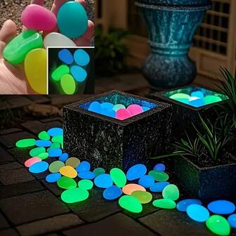 6/12pcs Extra Large Glow-In-The-Dark Pebbles (Random Color), Suitable For Garden Landscaping, Track Decoration, Aquarium Starry Sky Decor, Romantic Glow Stones For Home/Outdoor Decor, Runway, Aquarium, Christmas, Valentine's Day And All Year Round Use, Absorb Sunlight Or Lamp Light To Glow At Night, DIY Romantic Scenes, No Electricity Required