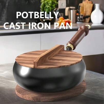 Uncoated Cast Iron Skillet With Lid, Wide-Base Nonstick Pan, Cast Iron Frying Pan, Large-Capacity Nonstick Chinese-Style Iron Pot, Multi-Functional Stir-Fry Pan, Heavy-Duty Cast Iron Skillet With Lid - Even Heat Distribution And Excellent Heat Retention, Compatible With Induction Cooktops And Gas Stoves. Ideal For Frying, Boiling Water, And Baking.