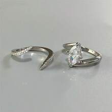 VKHK 2 件套奢华闪亮锆石叠戴戒指套装，适合作为女士结婚礼物 - 戒指套裝 - 查看 13