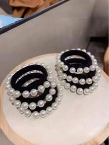 3pcs/6pcs Faux Pearl Hair Ties, High Elastic Seamless Hair Bands, Suitable For Ponytail, Bun Hairstyles, All Seasons