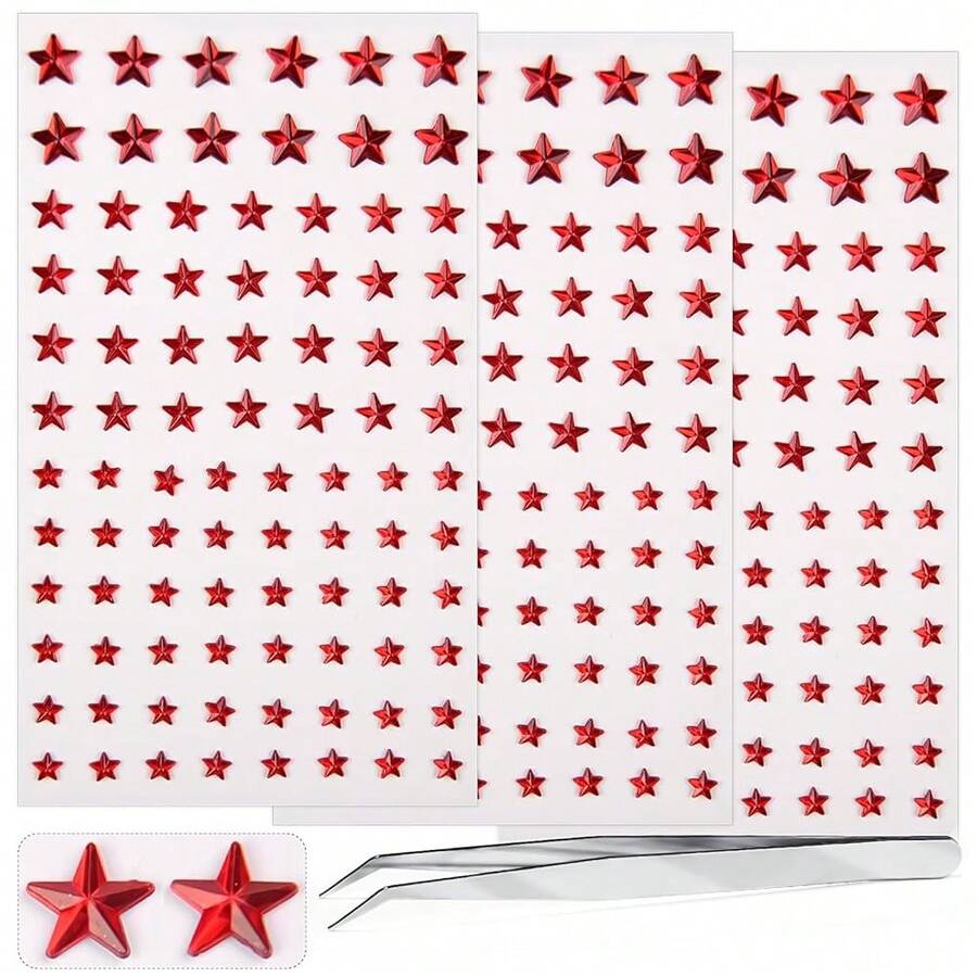 264Pcs Star Face Gems Eye Gems, Self-Adhesive Face Jewels Rhinestones 5/7/10 Mm DIY Face Gems Stick On, Patriotic Makeup Gems Rave Accessories For Face Eyes Hair Makeup Body, Crafts (Red-Star){"Color_name":"Red-Star"} - sao đỏ - Xem 1