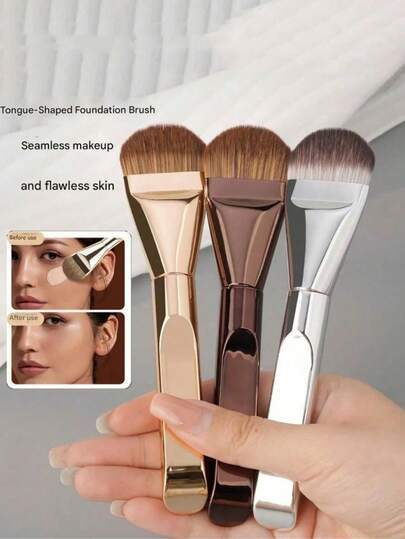 1PC New Tongue-Shaped Foundation Brush - Ultra-Thin And Traceless Foundation - Flat-Head Foundation Brush - Special-Shaped Fan-Shaped Makeup Tool - Beauty Tool-Beauty Artifact