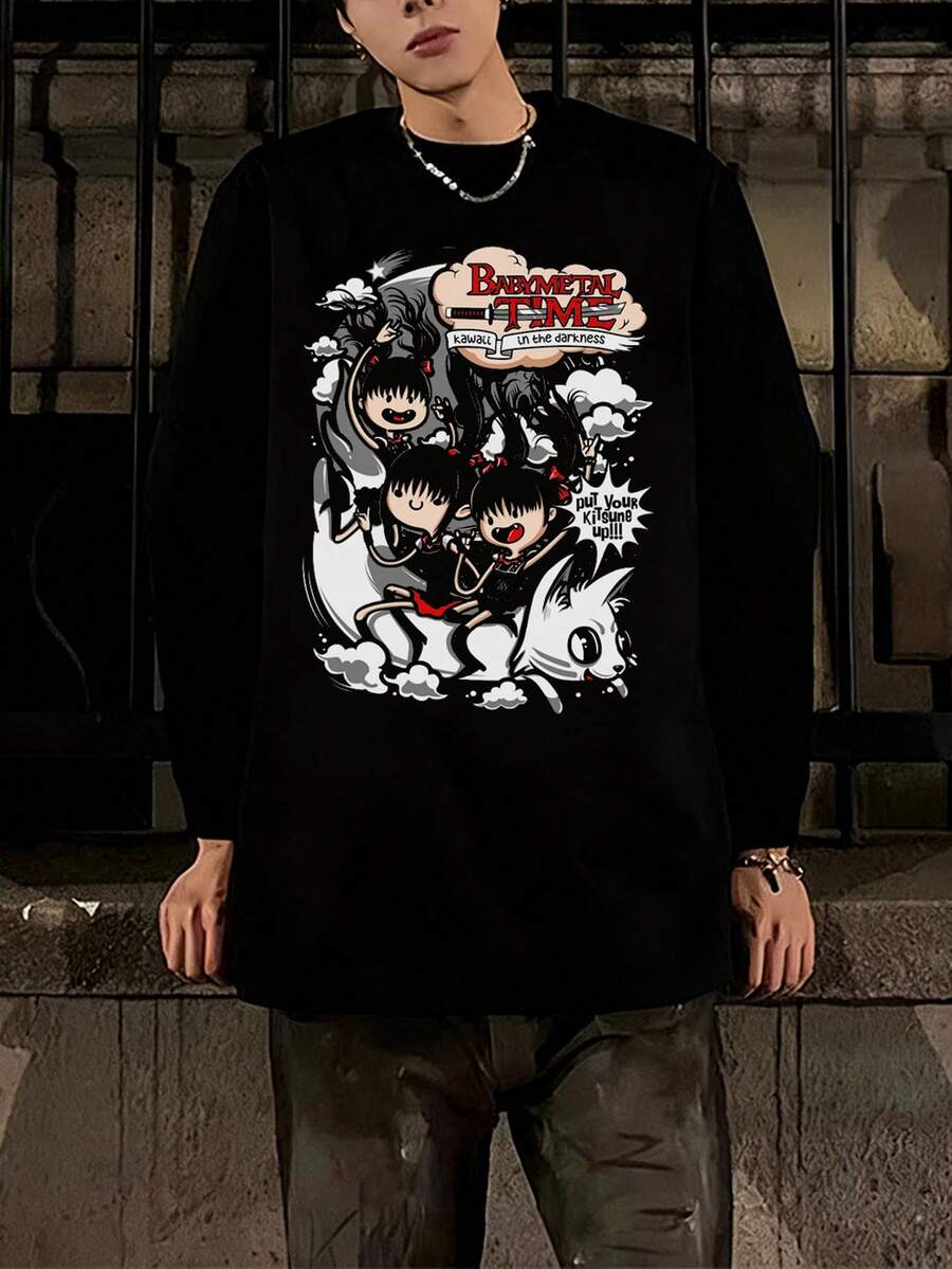 Men's Unisex Long Sleeve T-Shirt, Comfortable And Relaxed Fit, Oversized Silhouette, Graphic Print, Fashionable Design, Can Be Worn At Home Or Outside, Suitable For All Ages.