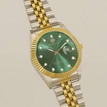 PROKING 1 pieza Reloj de hombre de 40mm, reloj de cuarzo de lujo y negocios con caja y correa de acero inoxidable resistente al agua, manecillas luminosas, esfera negra con diamantes, adecuado para uso diario, regalo de cumpleaños