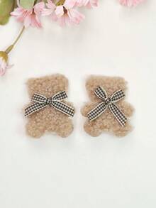 2/4 piezas Accesorios para el cabello de niñas lindos de otoño, set de pinzas con orejas de oso de peluche beige, pinzas para el cabello con lazo de lana de cordero y oso de peluche, adecuado para el cabello de niñas