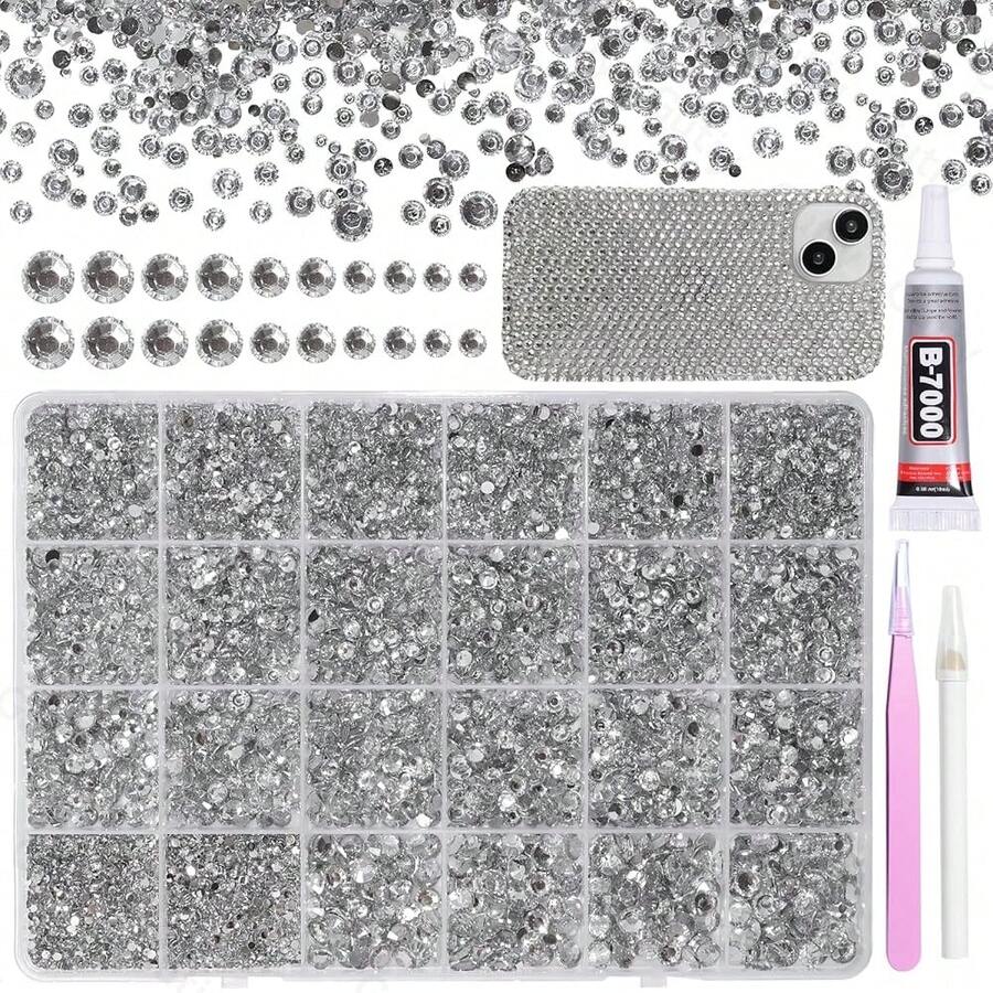 21000Pcs Rhinestones For Bedazzling Kit, Mix Sizes Jelly Silver Clear Bedazzling Resin Gems, Gems Bedazzling For Crafting, Flatback Resin Rhinestones For Craft DIY Face Makeup{"Color_name":"S1"} - S1 - 查看 1