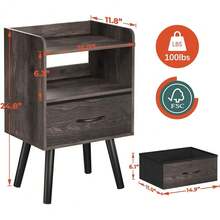 Night Stand With Fabric Drawer, Modern Nightstand, Bedside Tables, Mid Century Nightstands With Open Storage Shelf,  Bedside Table, Small Night Stands For Bedrooms, 2-Tier Night Table
