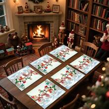 1set/1pc/4pcs/6pcs Christmas Hand-In-Hand Snowman Pattern Tableware, Heat-Insulating Tableware, Machine-Washable Polyester Tableware, Protective Tableware, Central Decoration, Daily Family Living Room Decoration, Suitable For Group Gathering Decoration - Multicolor - View 4