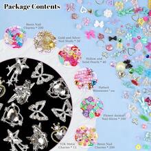3D Flower Nail Charms Set,150pcs Mixed Size Camellia Rose Resin Charms,150pcs Mixed Size And Color Leaves,100pcs Round White Pearl Beads For Nail Accessories Nail Art (32-Metal-Colorful){"Color_name":"Metal-Colorful"} - 金屬彩色 - 查看 5