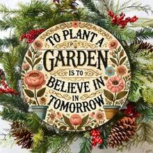 Vintage-Style Round Metal Garden Sign - Durable Iron Wall Art For Home, Garage & Yard Decor| Easy To Hang, Unique Design| Perfect Gift Idea| 8x8 Inches, Perfect For Room Decor - Metal Spray Paint - View 1